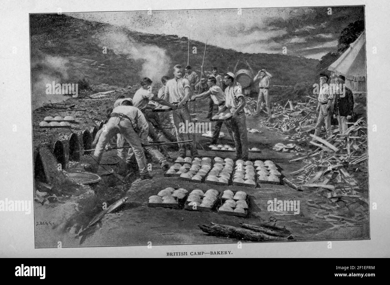 Panificio in un campo britannico dal libro ' Boer and Brittisher in Sud Africa; Una storia della guerra boera-britannica e delle guerre per il Sud Africa Unito, insieme alle biografie dei grandi uomini che hanno fatto la storia del Sud Africa ' da Neville, John Ormond pubblicato da Thompson & Thomas, Chicago, USA nel 1900 Foto Stock