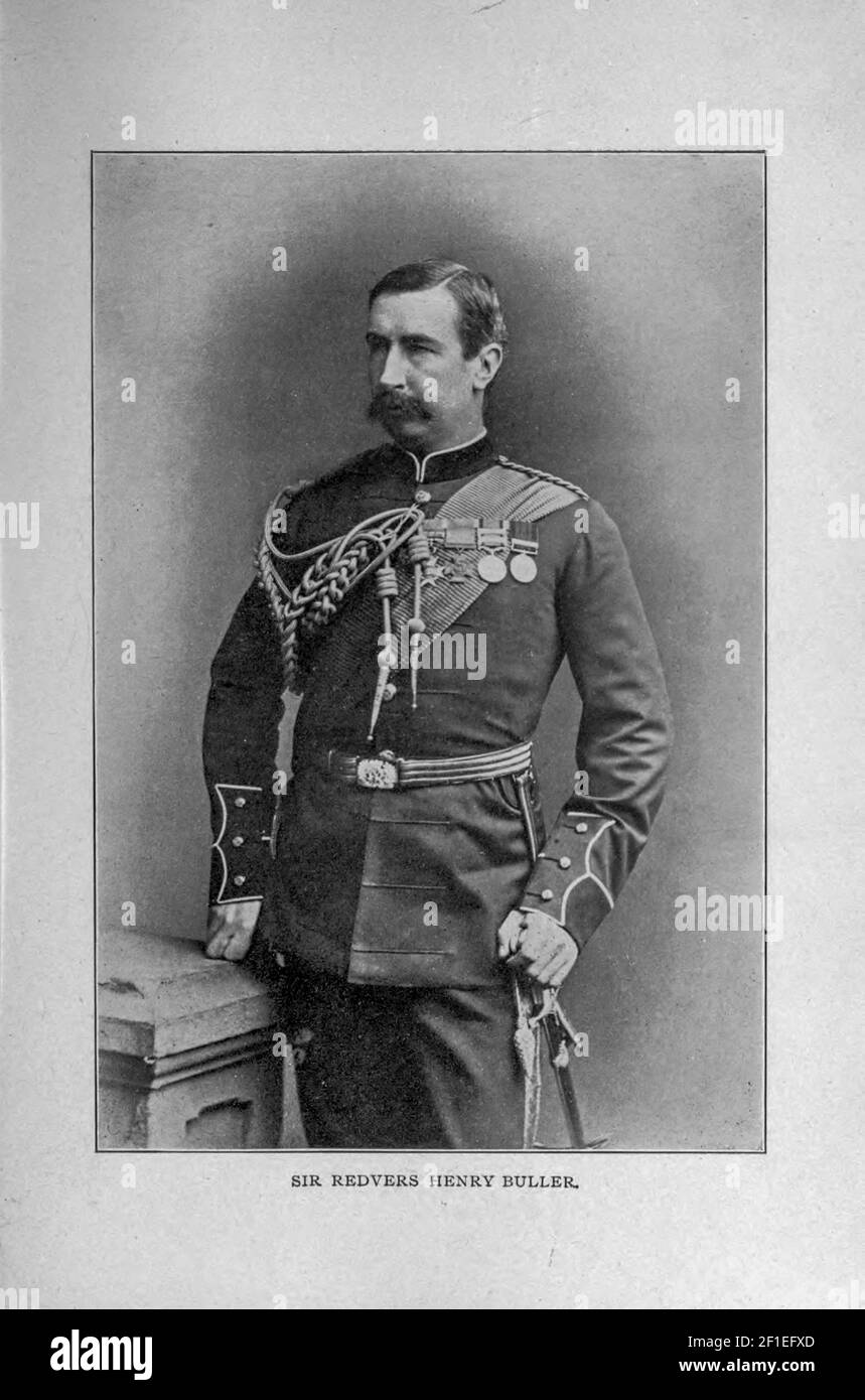Il generale Sir Redvers Henry Buller, VC, GCB, GCMG (Londra, 7 dicembre 1839 – Londra, 2 giugno 1908) è stato un ufficiale dell'esercito britannico e vincitore della Croce Vittoria, il più alto premio per la gallantry di fronte al nemico che può essere assegnato alle forze britanniche e del Commonwealth. Servì come comandante in capo delle forze britanniche in Sud Africa durante i primi mesi della seconda Guerra dei Boeri e successivamente comandò l'esercito a Natal fino al suo ritorno in Inghilterra nel novembre 1900. Dal libro ' Boer and Bridisher in Sud Africa; Una storia della guerra boera-britannica e delle guerre per il Sudafrica Unito, insieme a. Foto Stock