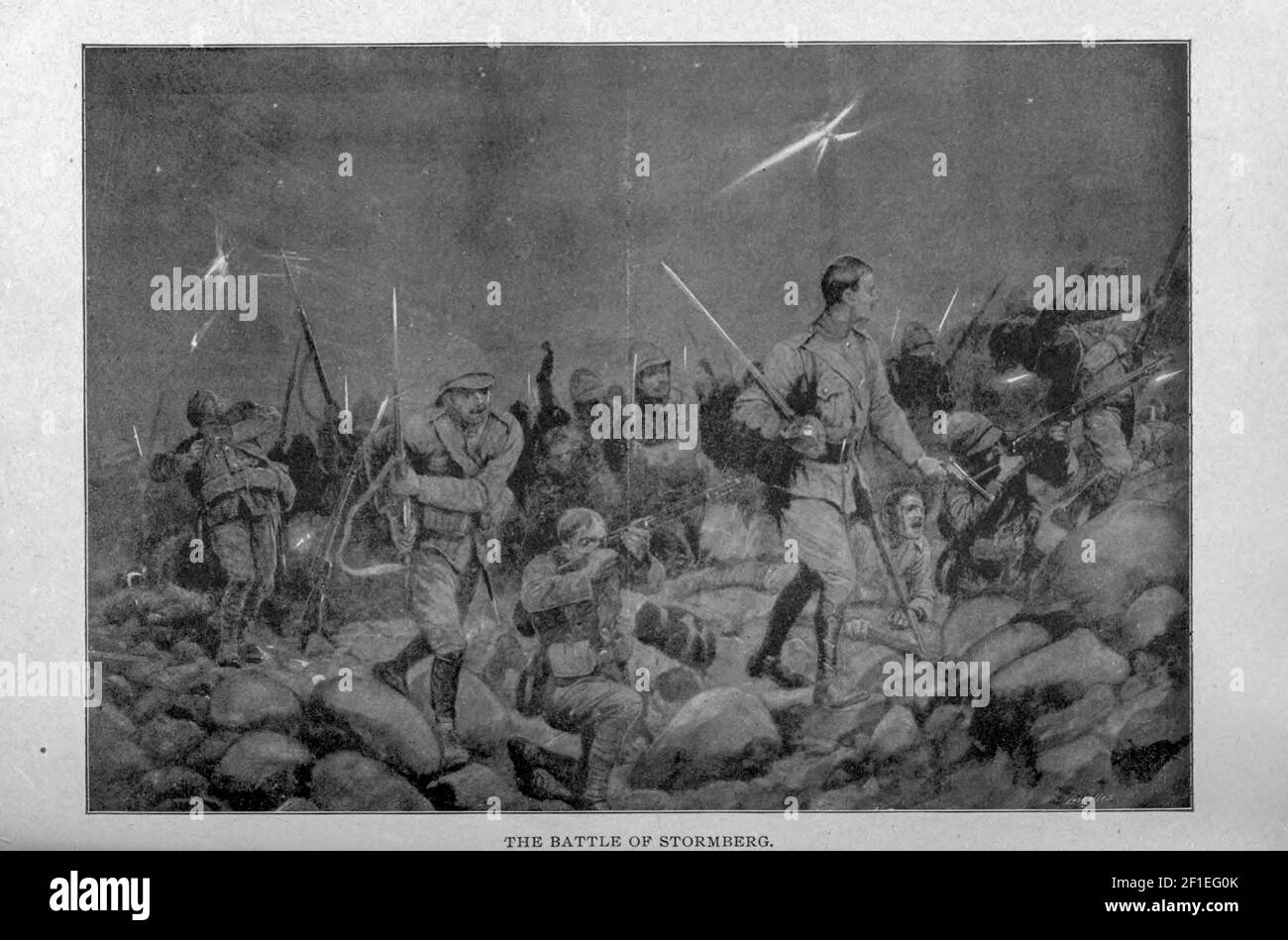 La Battaglia di Stormberg, Capo, dal libro ' Boer and Bridisher in Sudafrica; Una storia della guerra boera-britannica e delle guerre per il Sud Africa Unito, insieme alle biografie dei grandi uomini che hanno fatto la storia del Sud Africa ' da Neville, John Ormond pubblicato da Thompson & Thomas, Chicago, USA nel 1900 Foto Stock