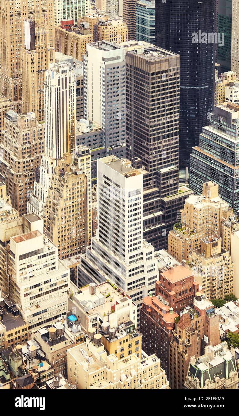 Vista aerea degli edifici di New York City, tonalità cromatiche applicate, Stati Uniti. Foto Stock