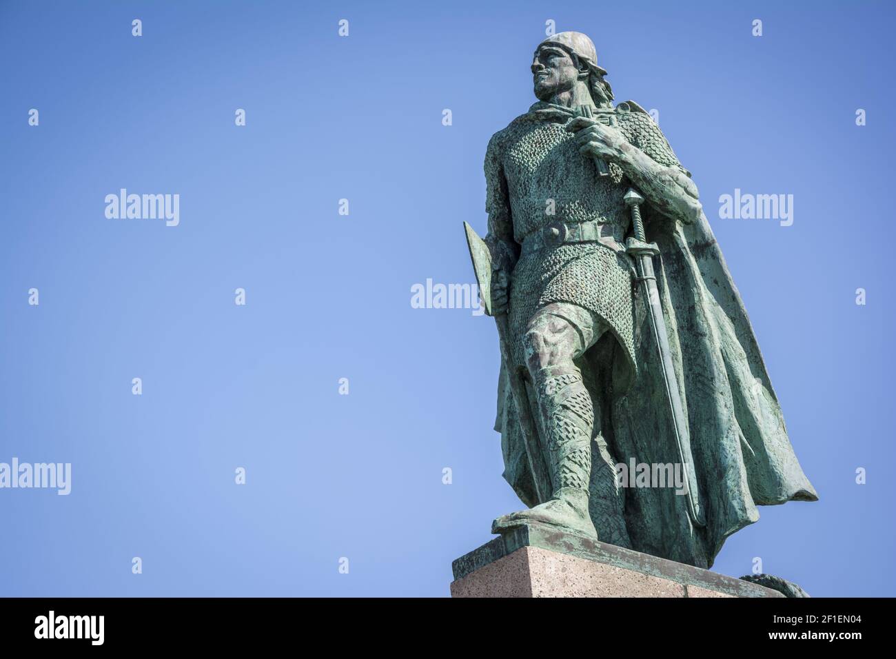 Statua di Leif Erikson a Reykjavik, Islanda Foto Stock