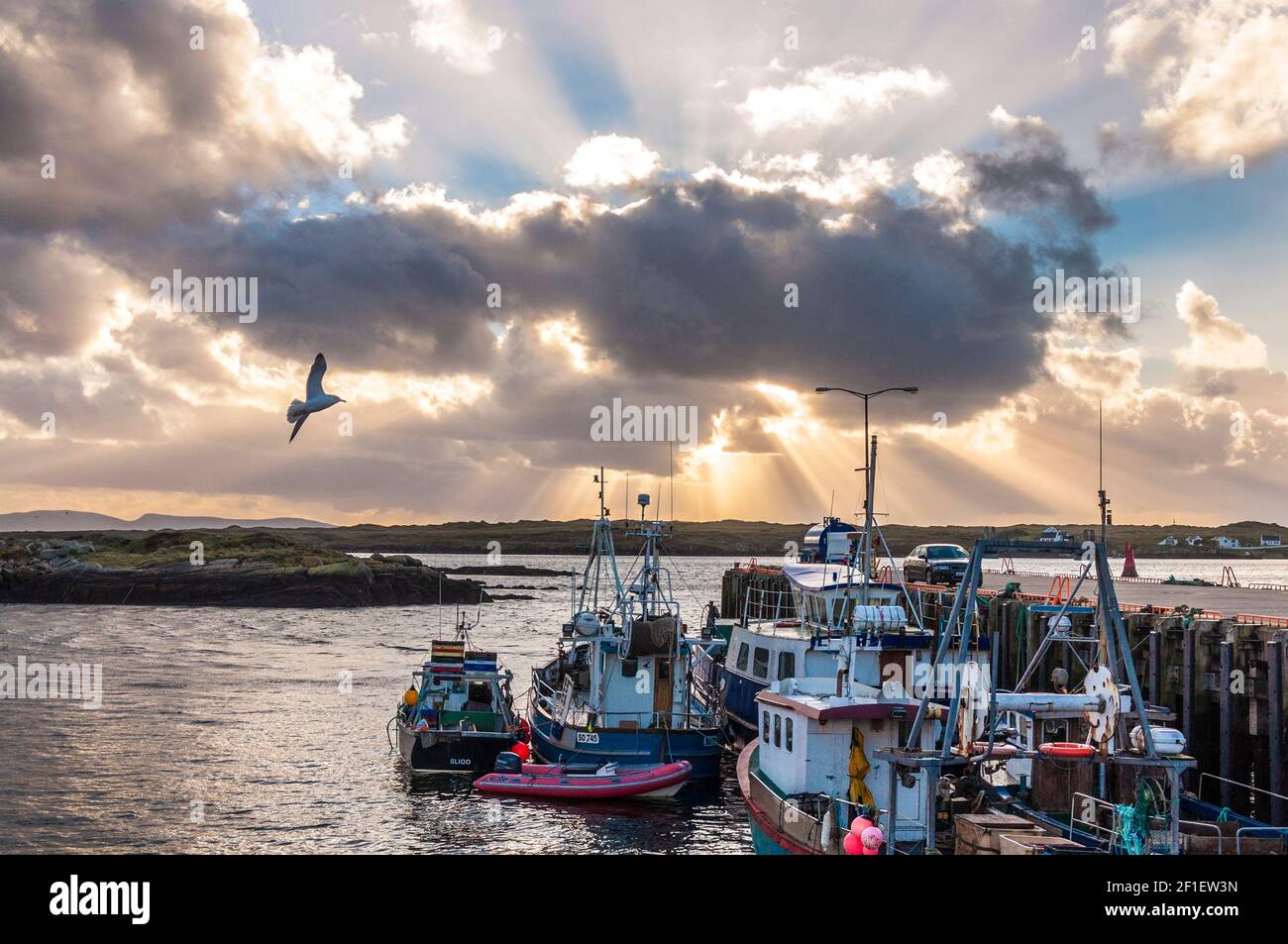 Barche da pesca costiera al porto di Burtonport, contea di Donegal, Irlanda Foto Stock