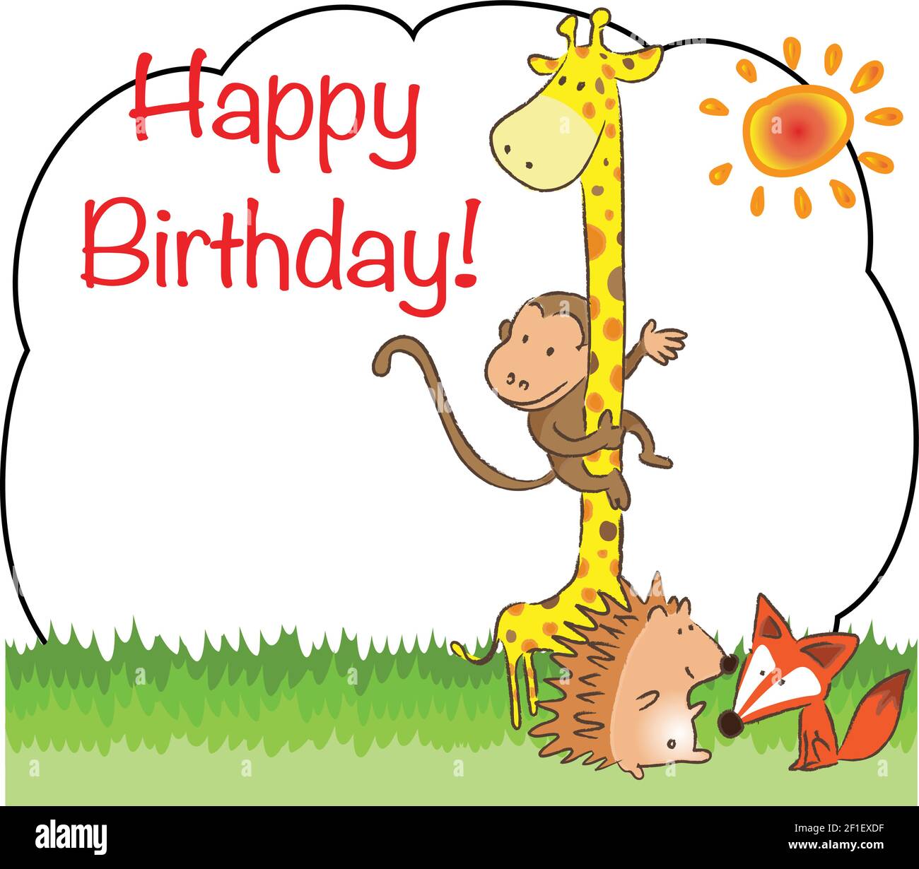 Cartoni animati vettoriali zoo animali felice compleanno card Illustrazione Vettoriale