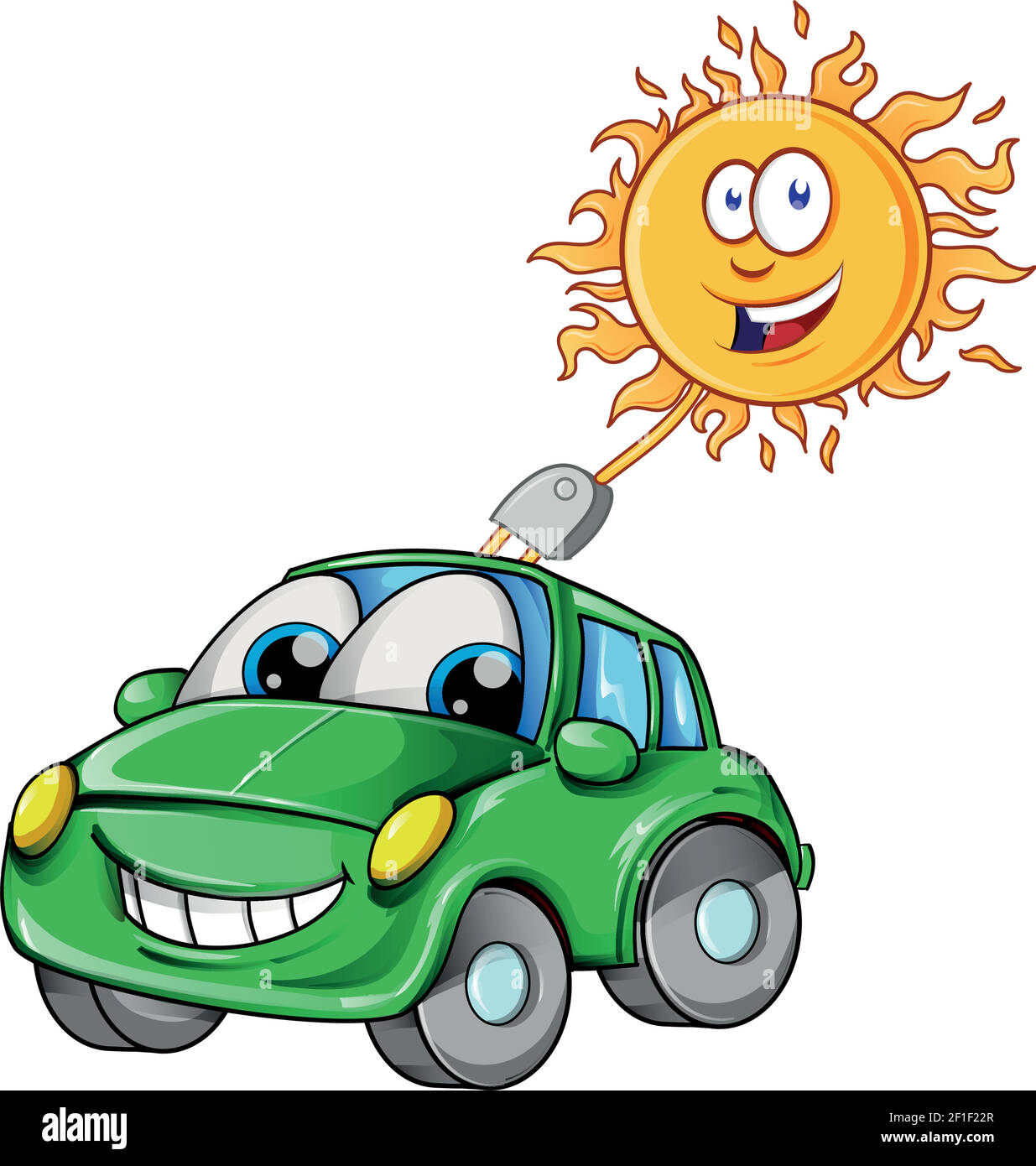 Ricarica eco-mobile o auto elettrica con energia prodotta da il sole isolato su vettore bianco macinato Illustrazione Vettoriale