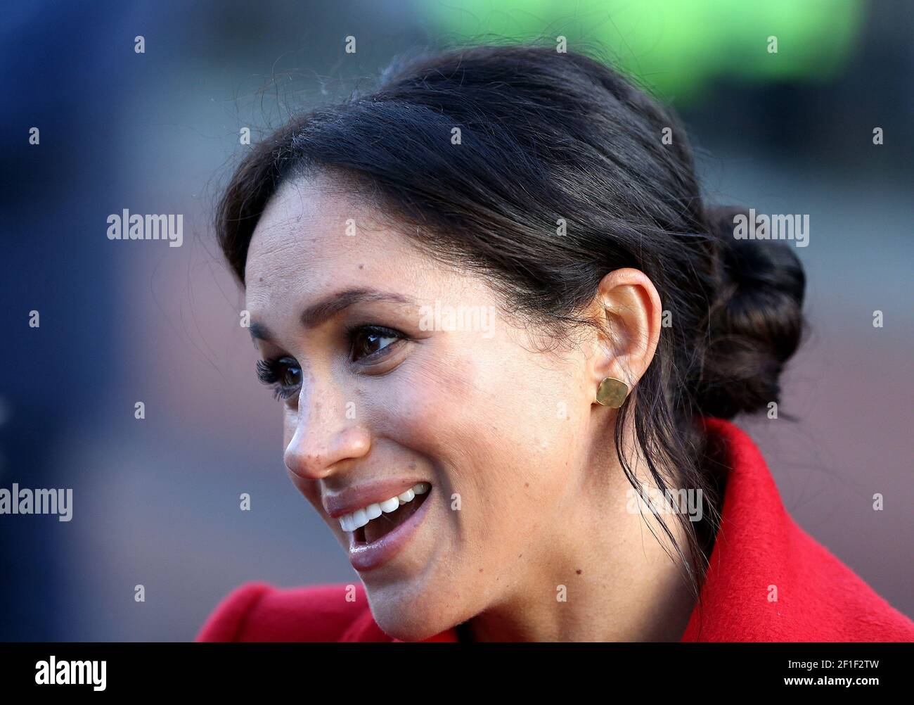 Il Principe della Gran Bretagna Harry, Duca di Sussex e Meghan, Duchessa di Sussex saluta la folla fuori dal Municipio di Birkenhead, Gran Bretagna, il 14 gennaio 2019. Foto Stock