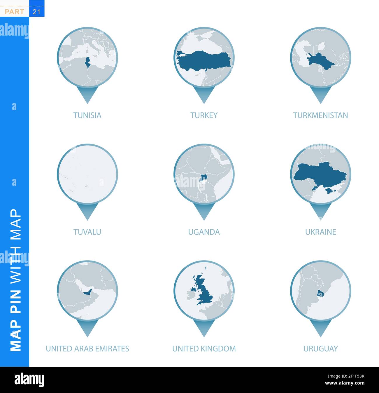 Raccolta di cartografia con mappa dettagliata e paesi vicini, 9 cartografia di Tunisia, Turchia, Turkmenistan, Tuvalu, Uganda, Ucraina, arabo Unito e Illustrazione Vettoriale