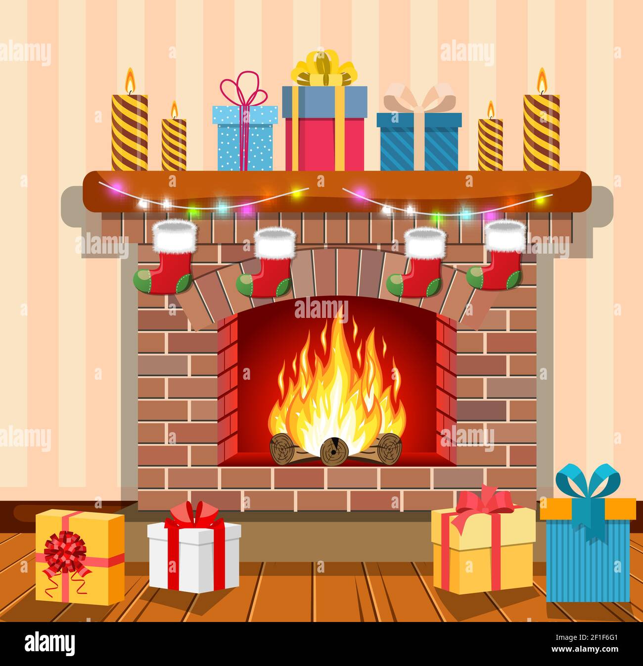 Camino di Natale all'interno Illustrazione Vettoriale