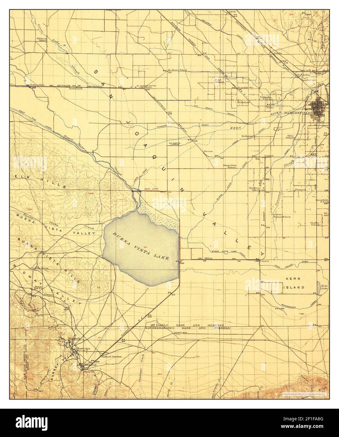 Buena Vista Lake, California, mappa 1910, 1:125000, Stati Uniti d'America da Timeless Maps, dati U.S. Geological Survey Foto Stock