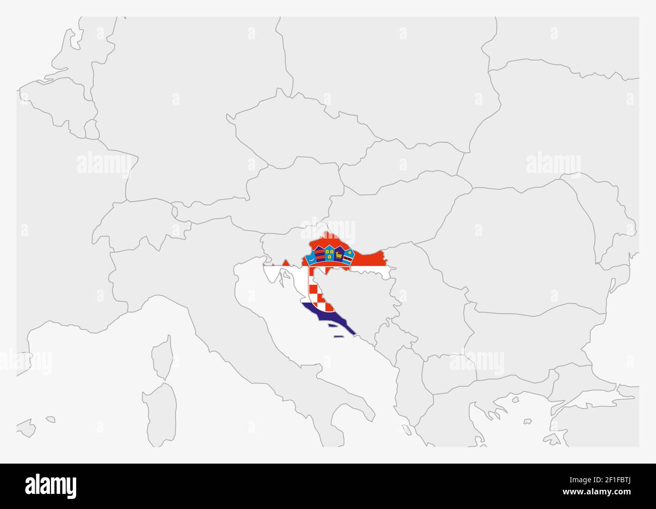 Mappa Croazia evidenziata in colori bandiera Croazia, mappa grigia con paesi vicini. Illustrazione Vettoriale