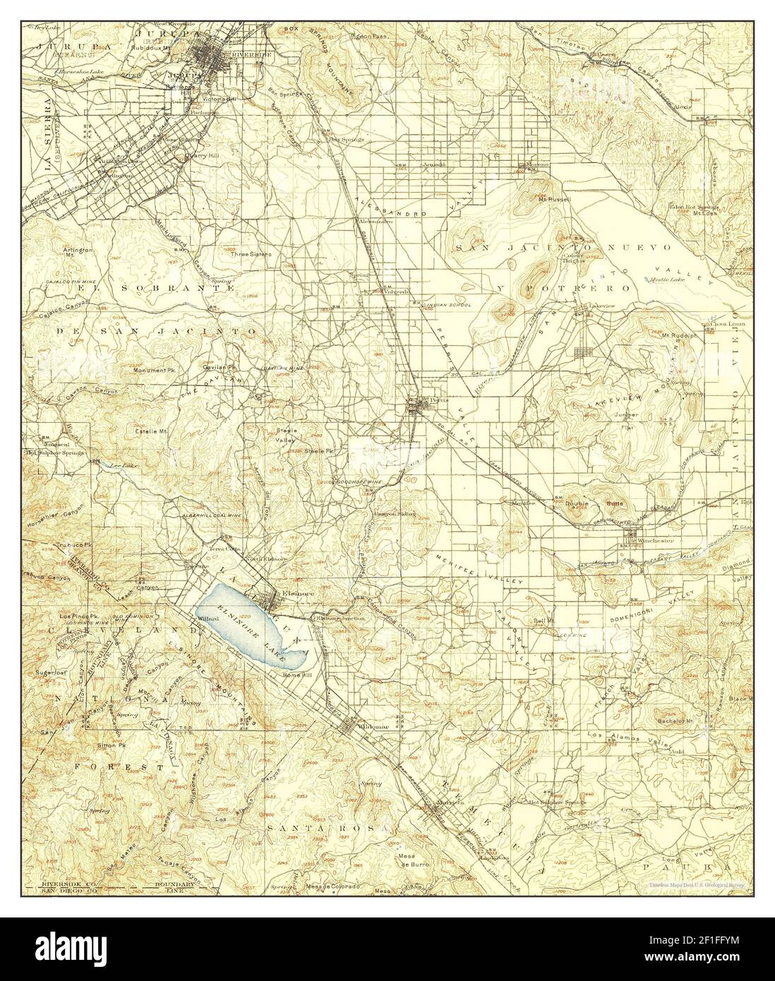 Elsinore, California, mappa 1901, 1:125000, Stati Uniti d'America da Timeless Maps, dati U.S. Geological Survey Foto Stock