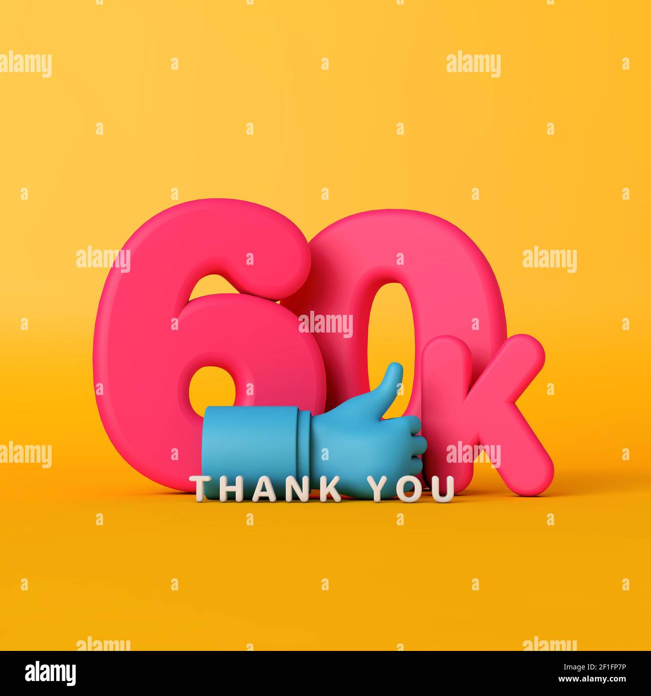 Grazie 60 mila seguaci. Banner sui social media. Rendering 3D Foto Stock