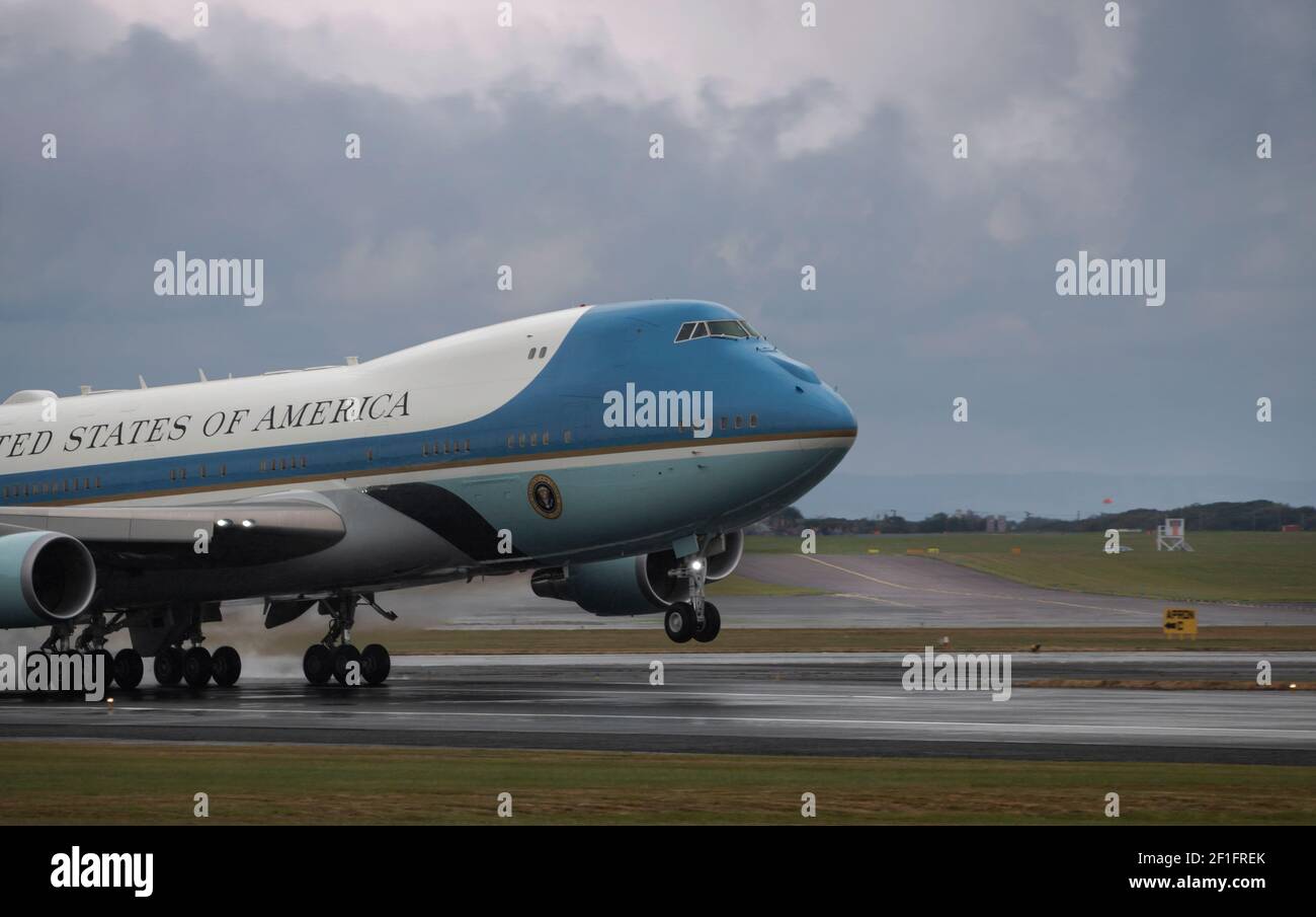 Il presidente scozzese Trump, per incontrare Putin al vertice Usa-Russia di Helsinki, in Finlandia. Foto Stock