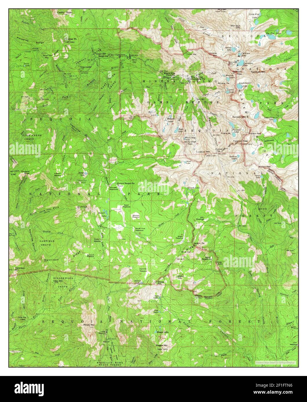 Mineral King, California, mappa 1956, 1:62500, Stati Uniti d'America da Timeless Maps, dati U.S. Geological Survey Foto Stock
