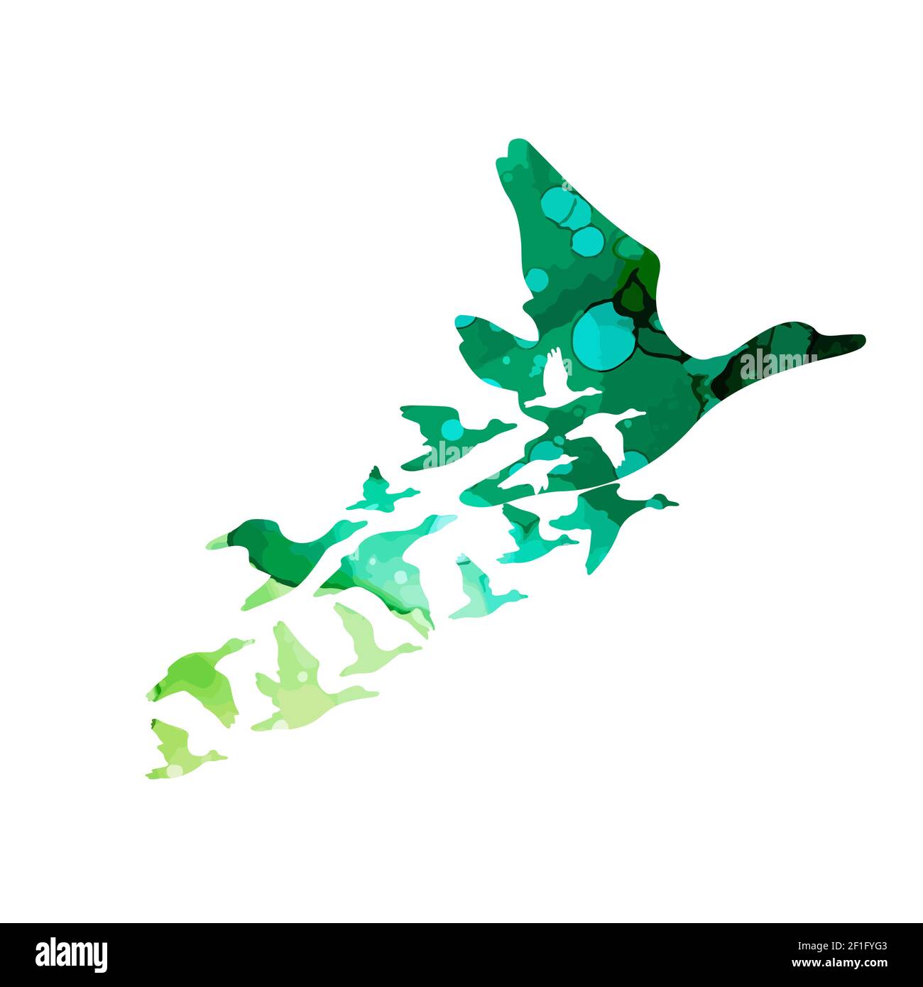 Un uccello che vola a sud. Supporti misti. Anatre multicolore. Portare le anatre a casa. Illustrazione vettoriale Illustrazione Vettoriale