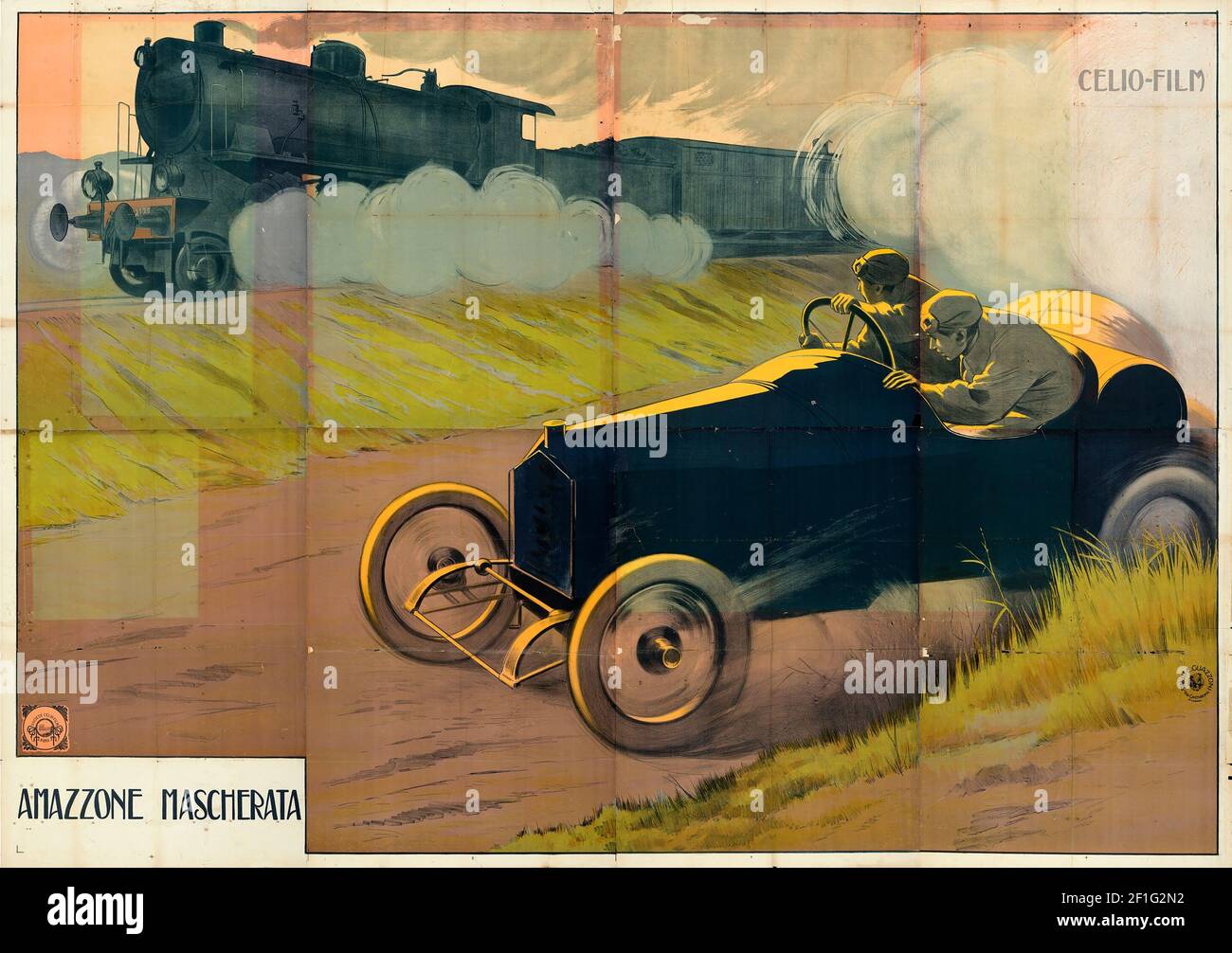 L'amazzone mascherata. 1914. Poster dei film d'epoca, stile classico. Celio-Film. Il titolo sul poster è Amazzone Mascherata. Foto Stock
