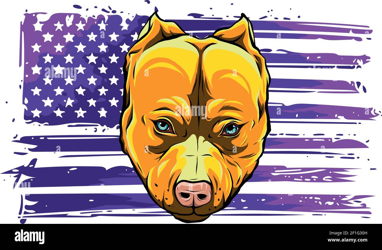 Capo di aggressivo Bully Dog con bandiera americana Illustrazione Vettoriale
