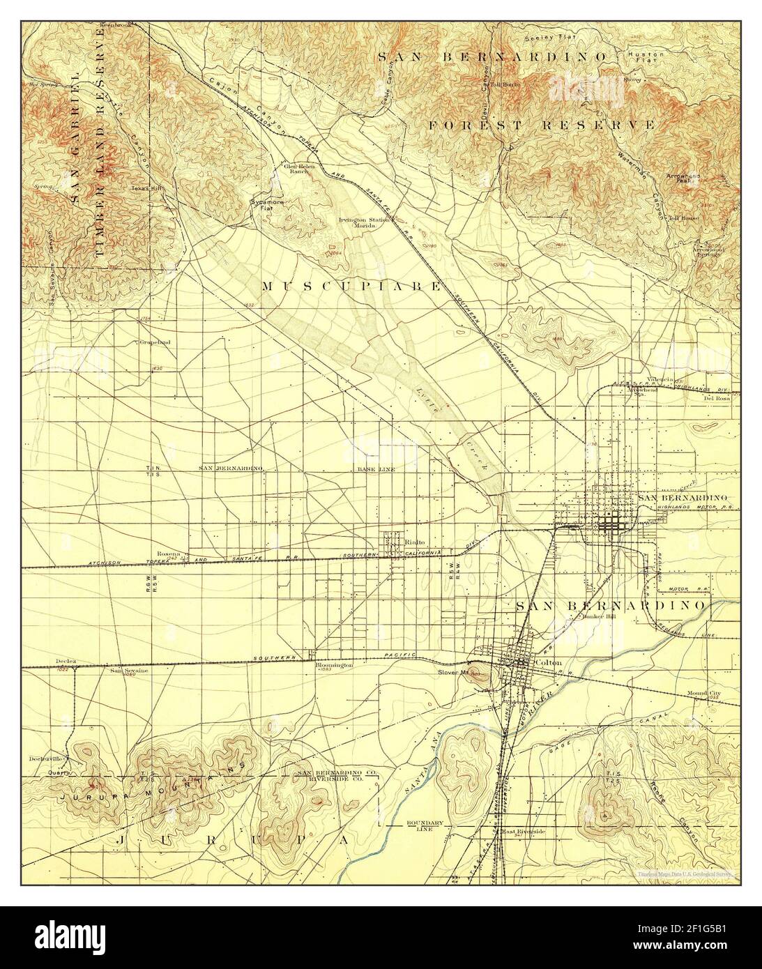 San Bernardino, California, map 1898, 1:62500, United States of America by Timeless Maps, data U.S. Geological Survey Foto Stock