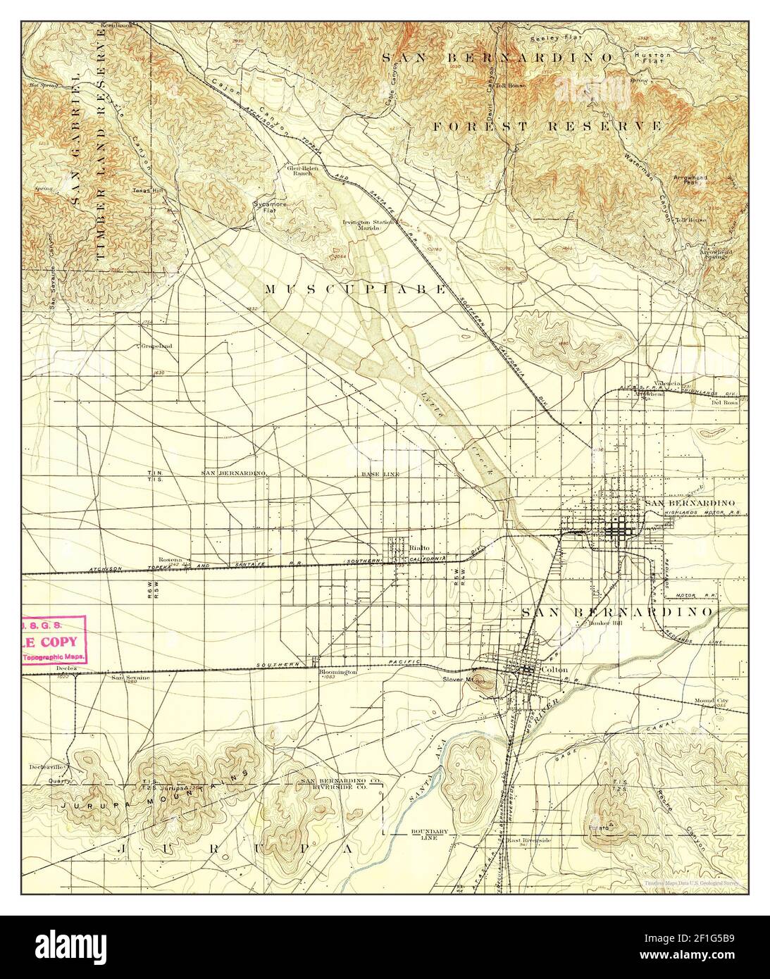 San Bernardino, California, map 1896, 1:62500, United States of America by Timeless Maps, data U.S. Geological Survey Foto Stock