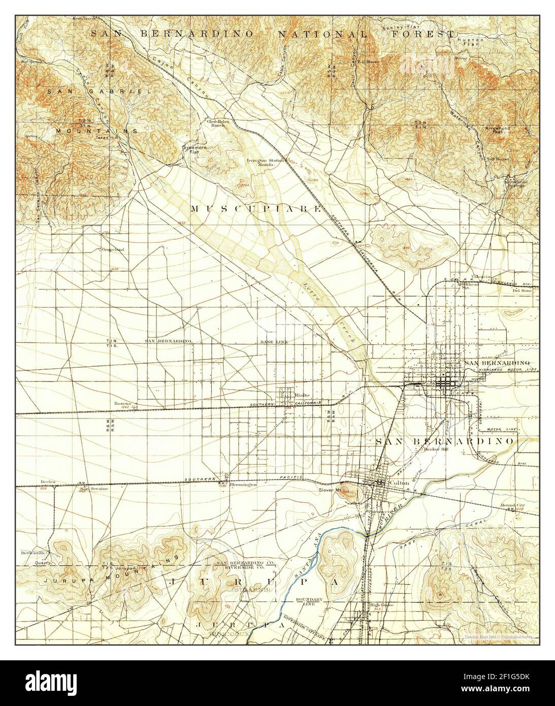 San Bernardino, California, map 1901, 1:62500, United States of America by Timeless Maps, data U.S. Geological Survey Foto Stock
