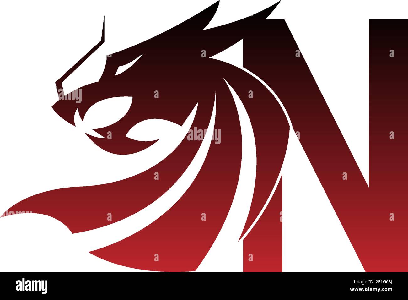 Icona del logo lettera N con disegno vettoriale del drago Illustrazione Vettoriale
