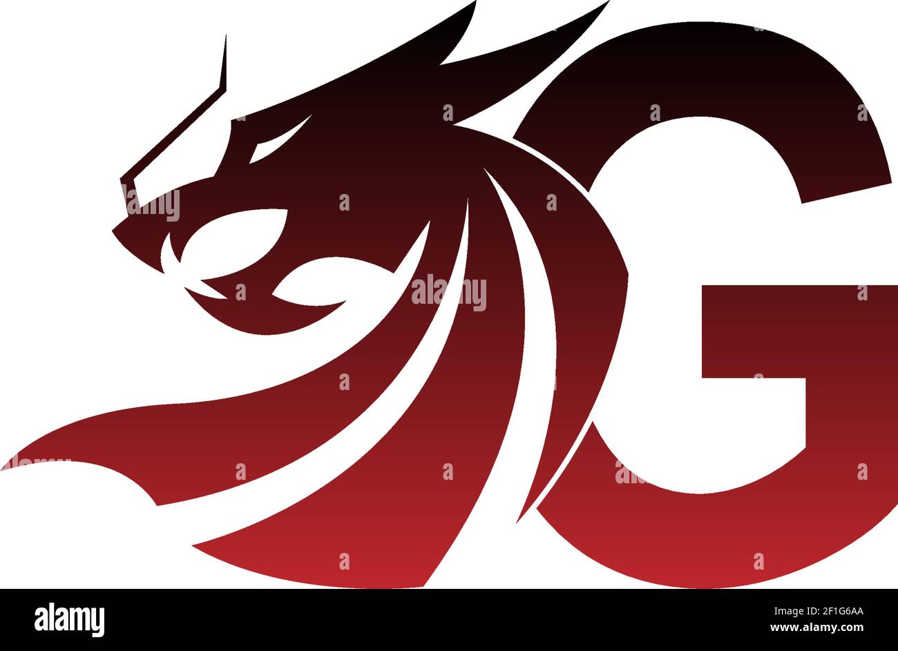 Icona del logo lettera G con disegno vettoriale del drago Illustrazione Vettoriale