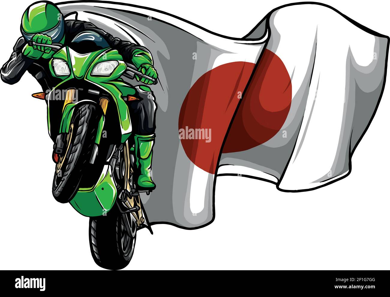 moto da corsa in curva con vettore bandiera giapponese Illustrazione Vettoriale