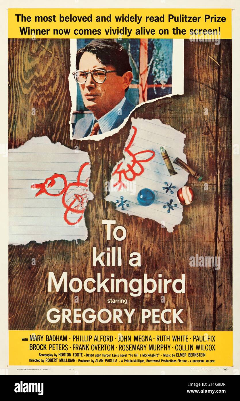 Gregory Peck in to Kill A Mockingbird – poster di film vecchio e vintage. 1960. Foto Stock