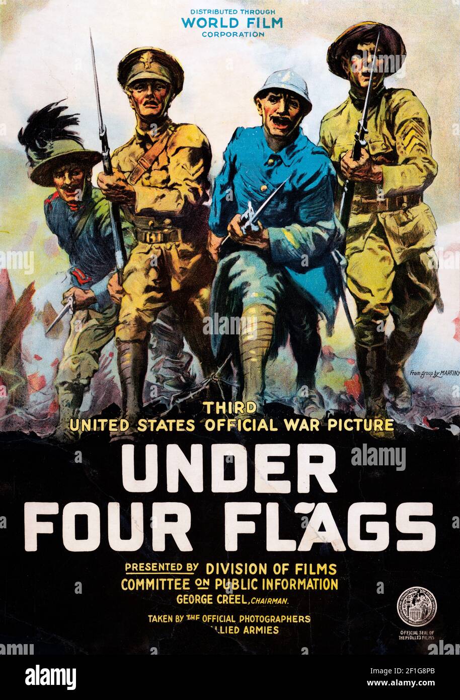 Poster del film vecchio e vintage, Under Four Flags, 1918 Foto Stock