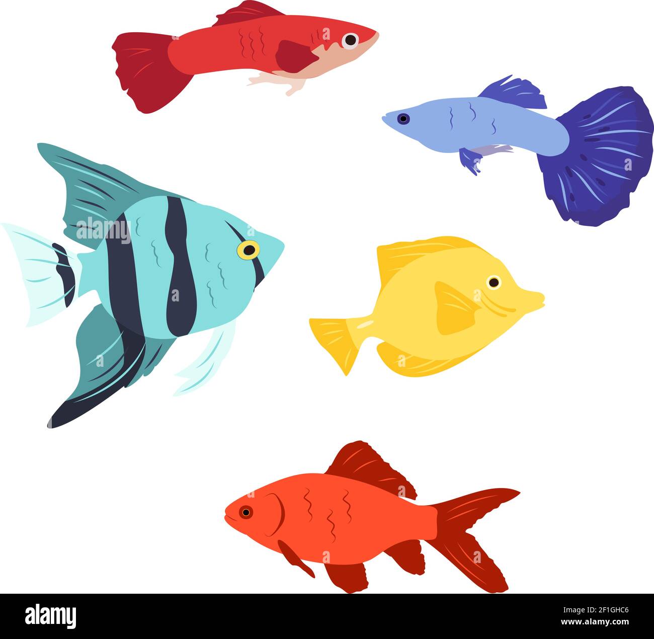 Set di icone luminose di pesci. Illustrazione Vettoriale