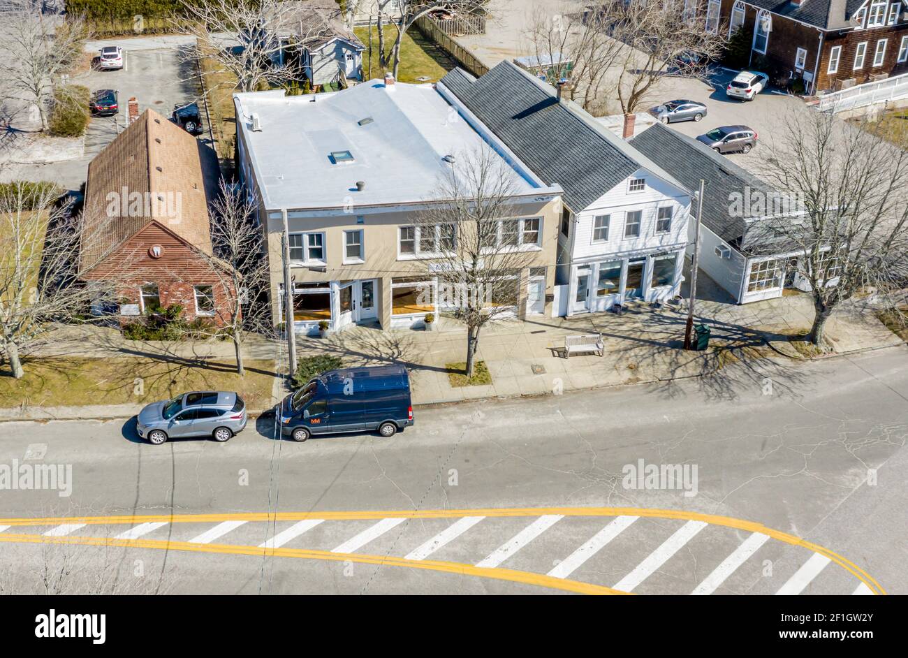 Vista aerea della strada principale nord e della strada del mare nord, southampton, ny Foto Stock Vista aerea della strada principale nord e della strada del mare nord, southampton, ny Foto Stock