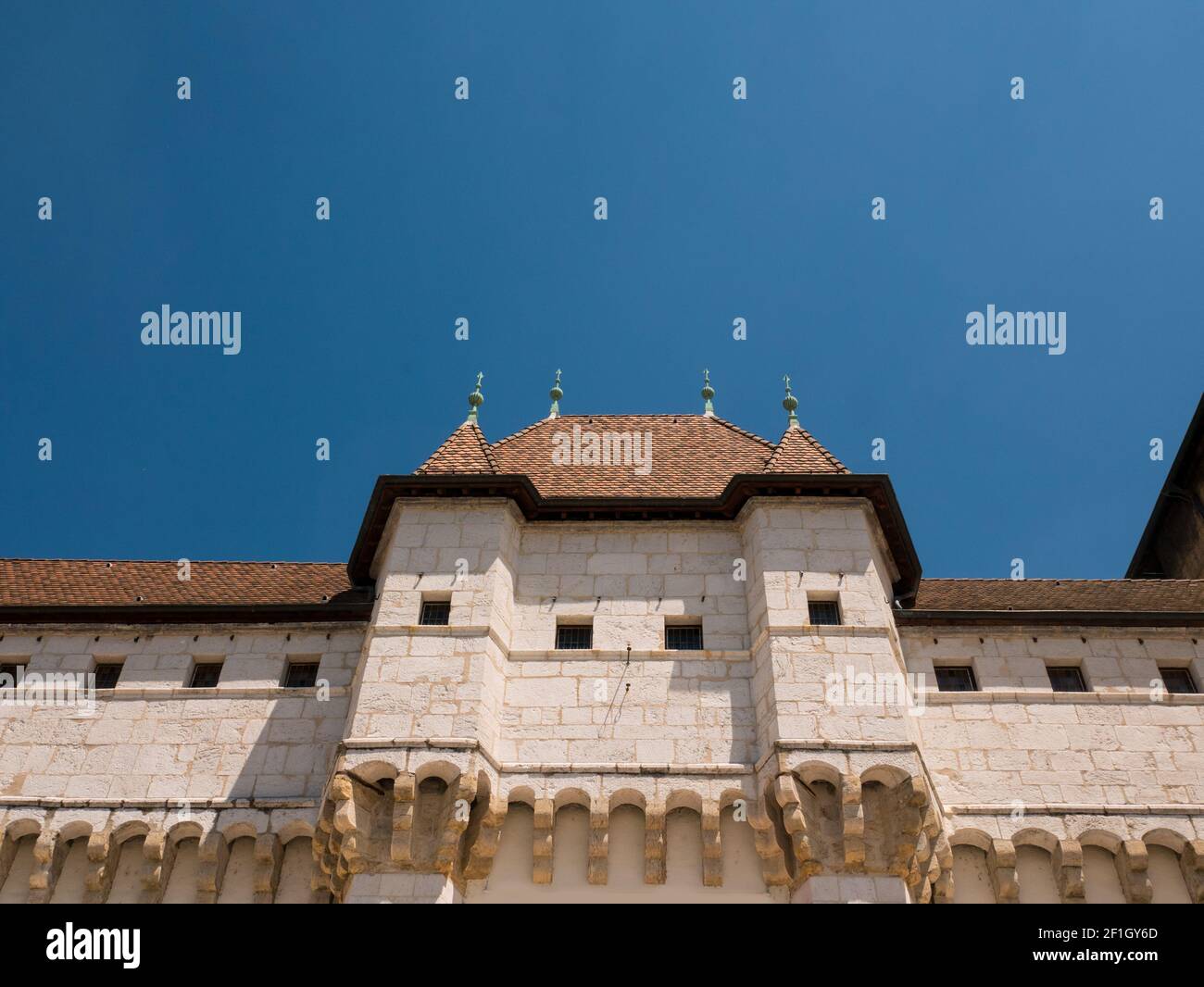 Facciata centrale del castello di Annecy, Francia Foto Stock