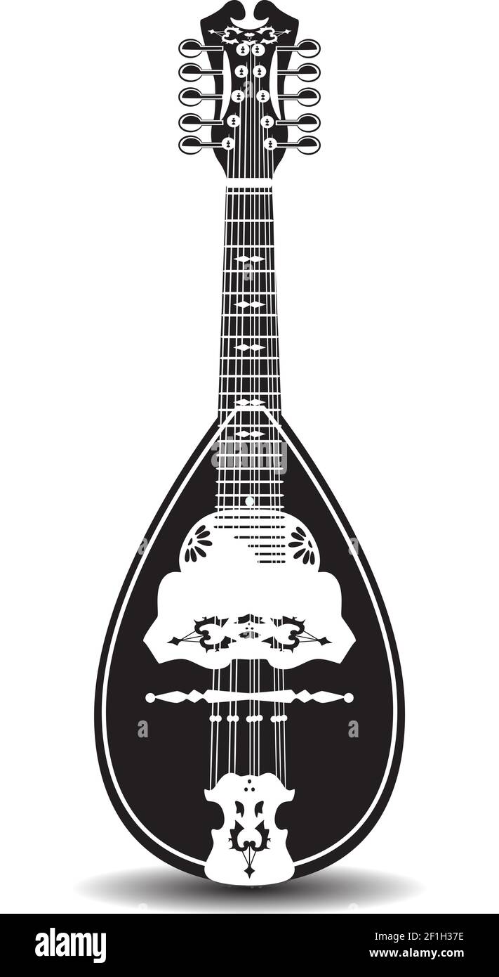 Illustrazione vettoriale del mandolino bianco e nero Illustrazione Vettoriale