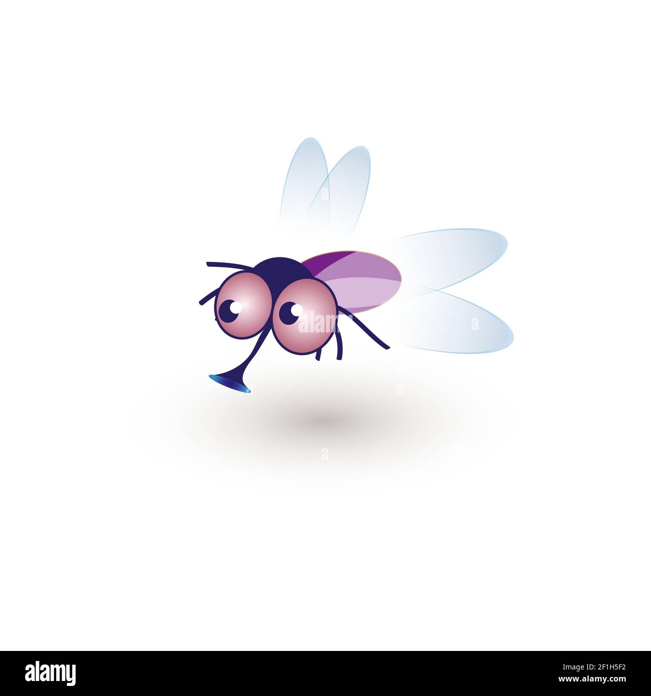 Fumetto Funny Housefly. Illustrazione di una mosca divertente fumante in aria Foto Stock