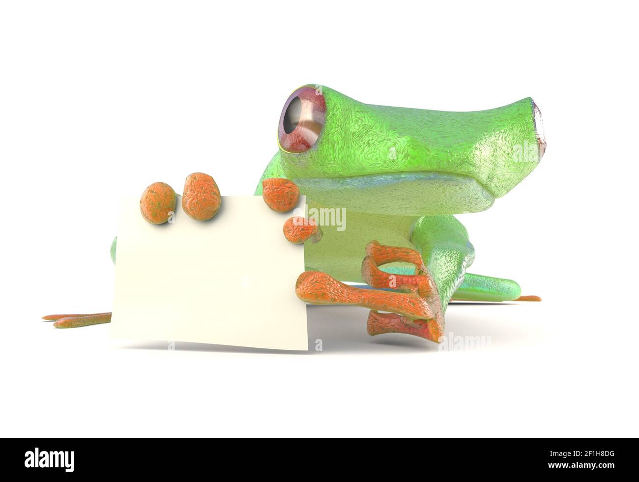 Albero verde occhio rosso rana con un segno bianco rivolto da toe 3d illustrazione Foto Stock