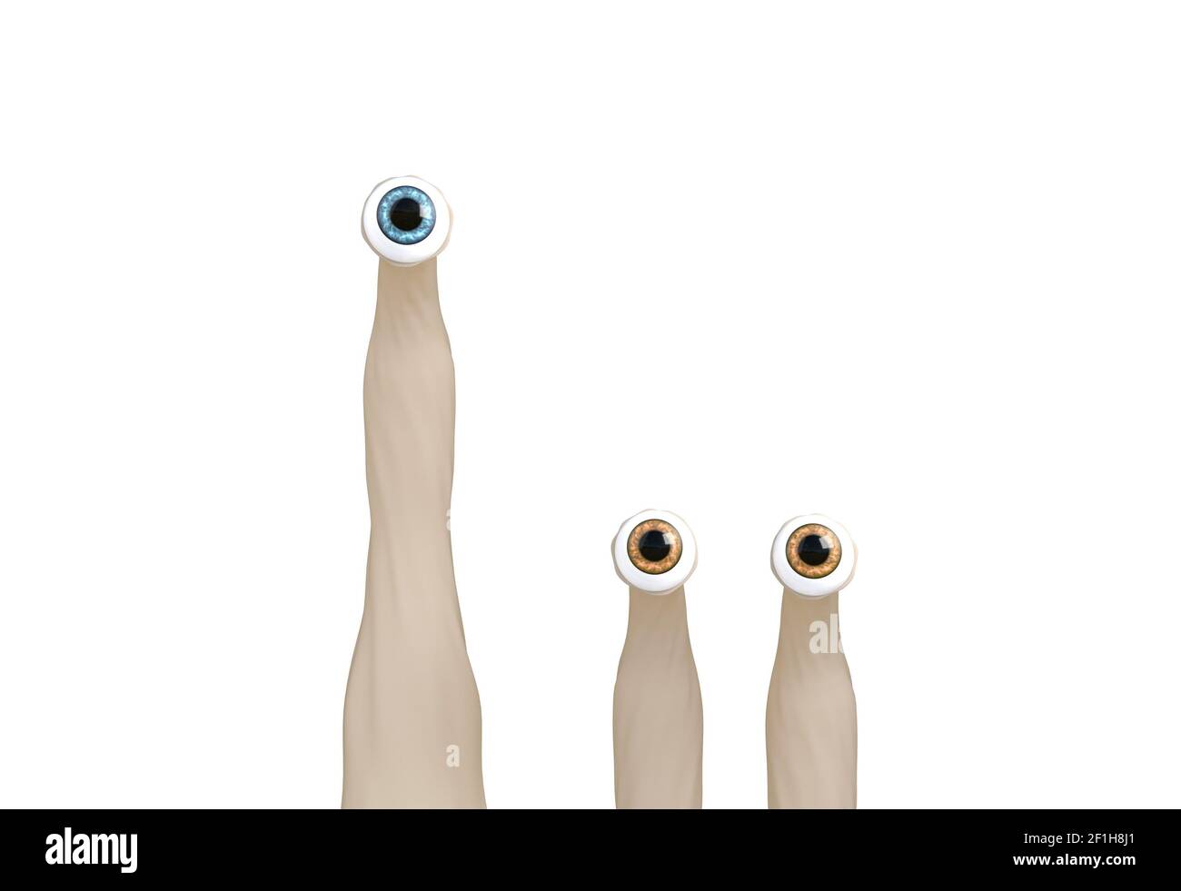 Divertenti creature cartoni animati occhi su illustrazione 3d bianca Foto Stock