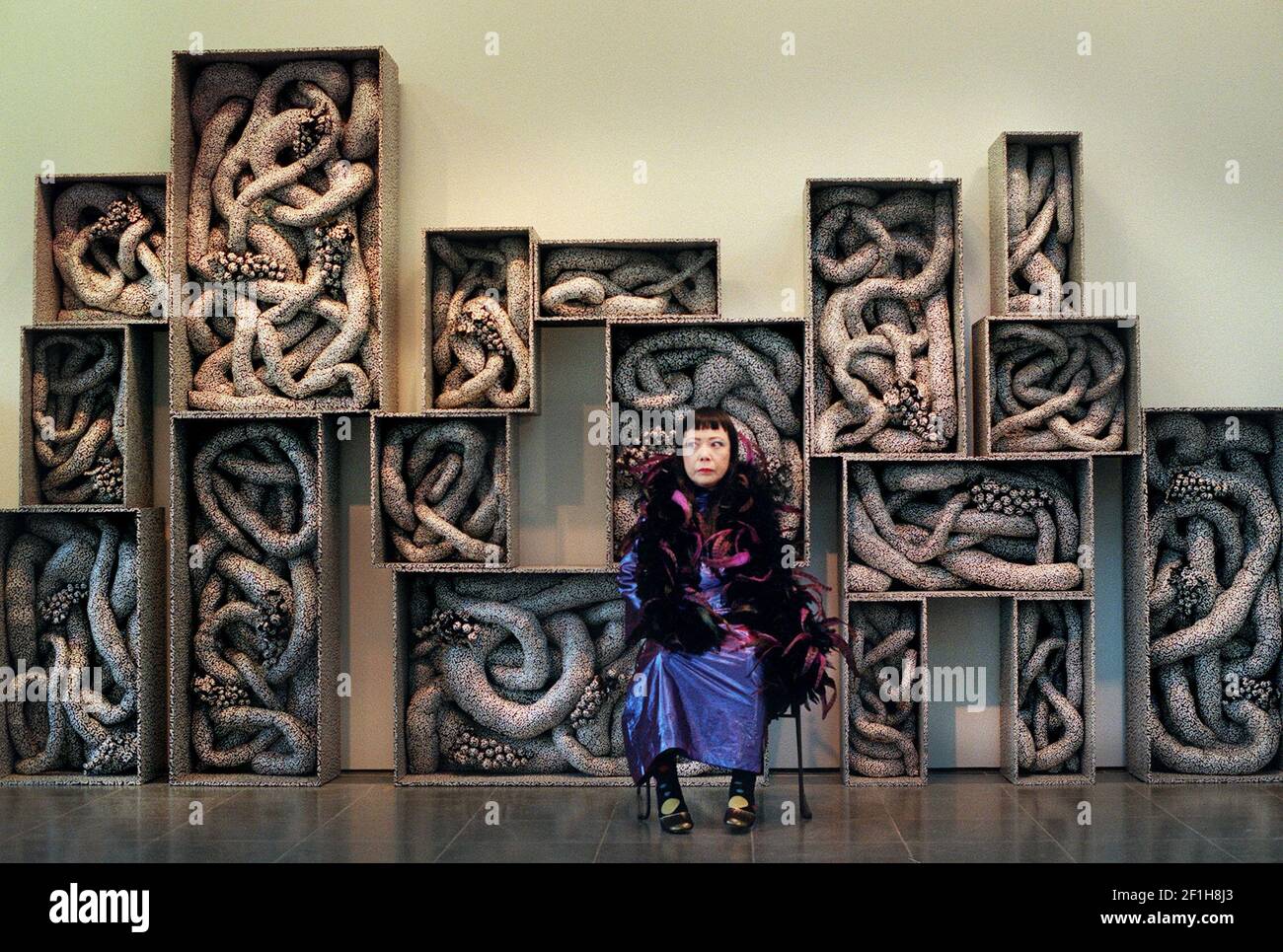 YAYOI KUSAMA CON IL SUO LAVORO GENNAIO 2000 'SLEPING STAMPENS' INSTALLATO ALLA SERPANTINE GALLERY DI LONDRA. Foto Stock