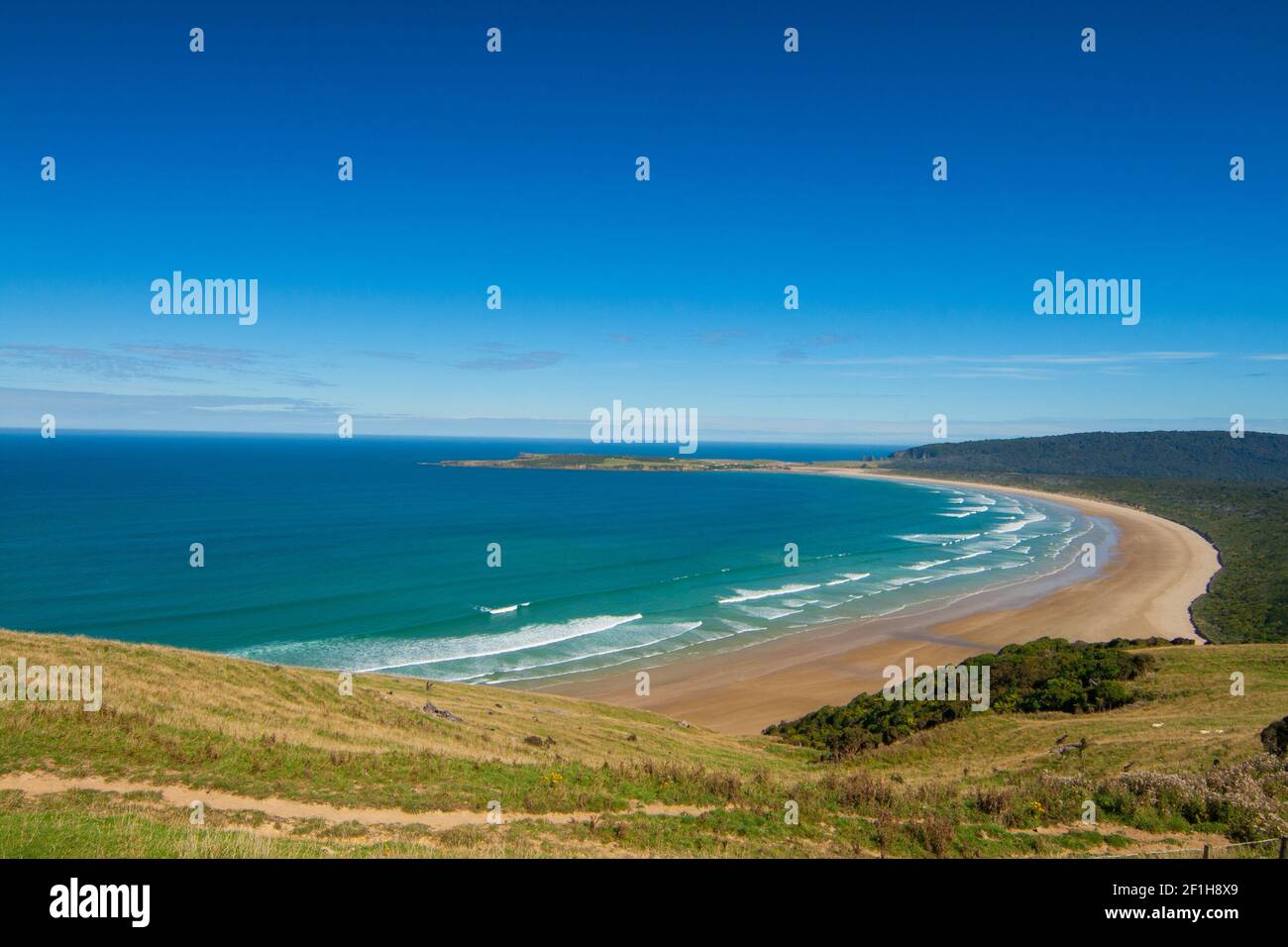 Tautuku Bay view, Pacific Ocean Beach, The Catlins, Southland, Nuova Zelanda Foto Stock