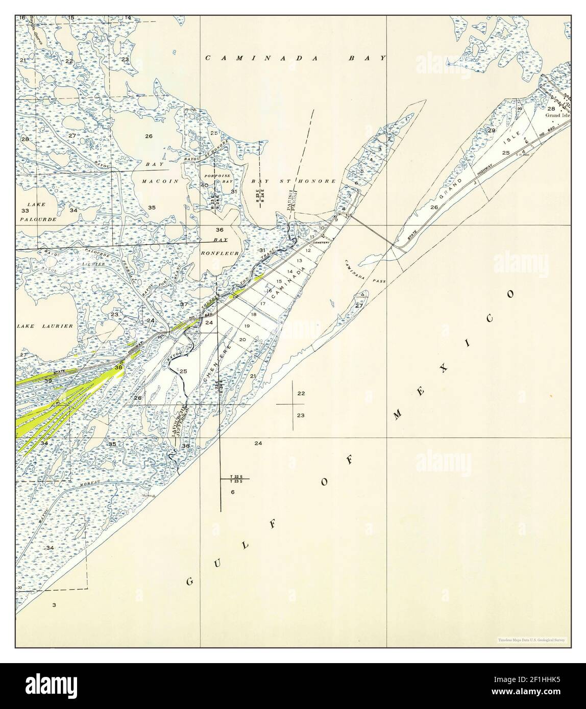 Caminada Pass, Louisiana, map 1954, 1:31680, United States of America by Timeless Maps, data U.S. Geological Survey Foto Stock