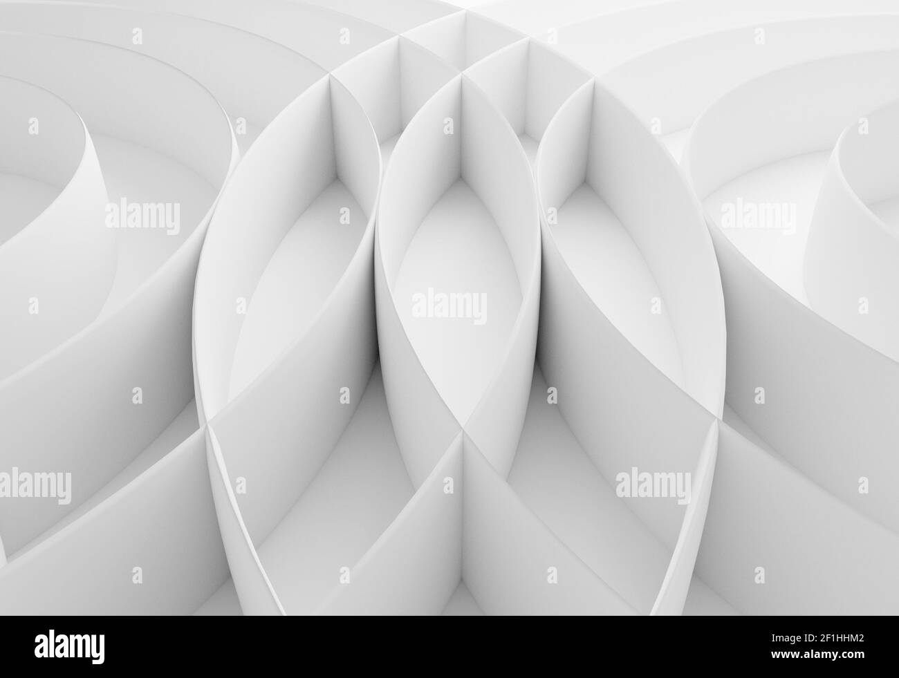 Abstract bianco bordo curvo sullo sfondo delle linee ondulate con linee di intersezione 3d illustrazione Foto Stock