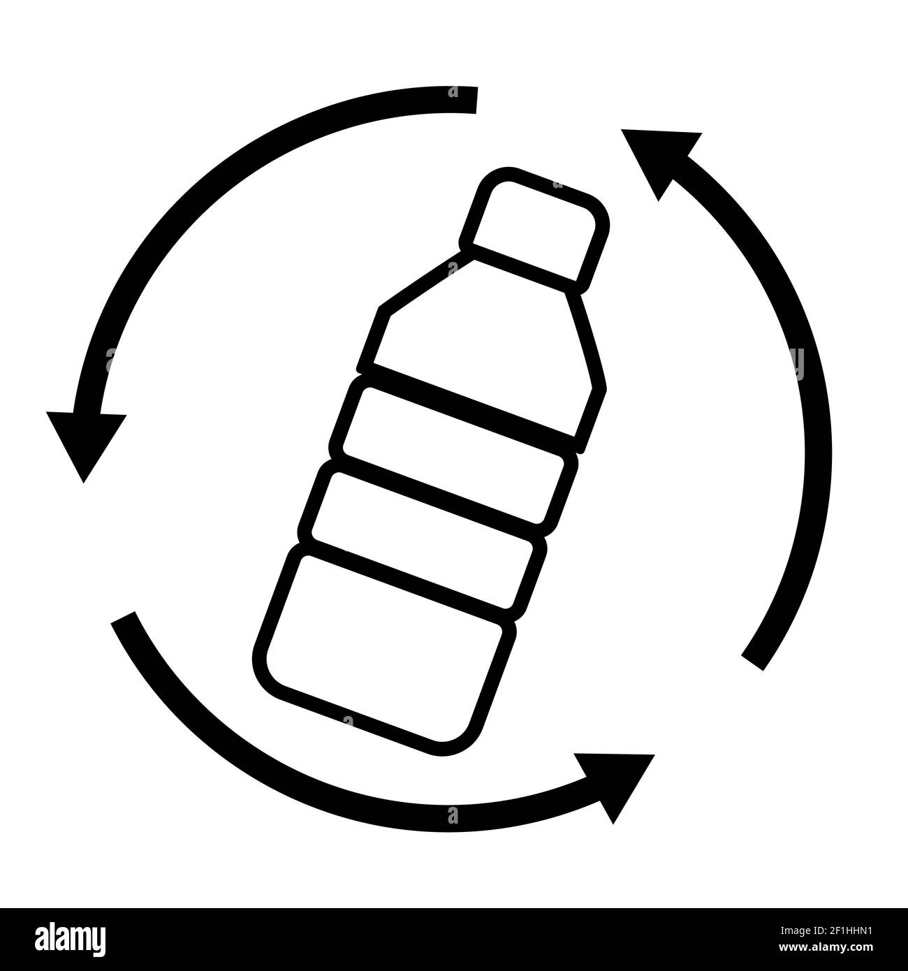 riciclaggio dei rifiuti delle bottiglie di plastica su sfondo bianco. logo di plastica riciclata. stile piatto. segnale di no alle bottiglie di plastica. Foto Stock