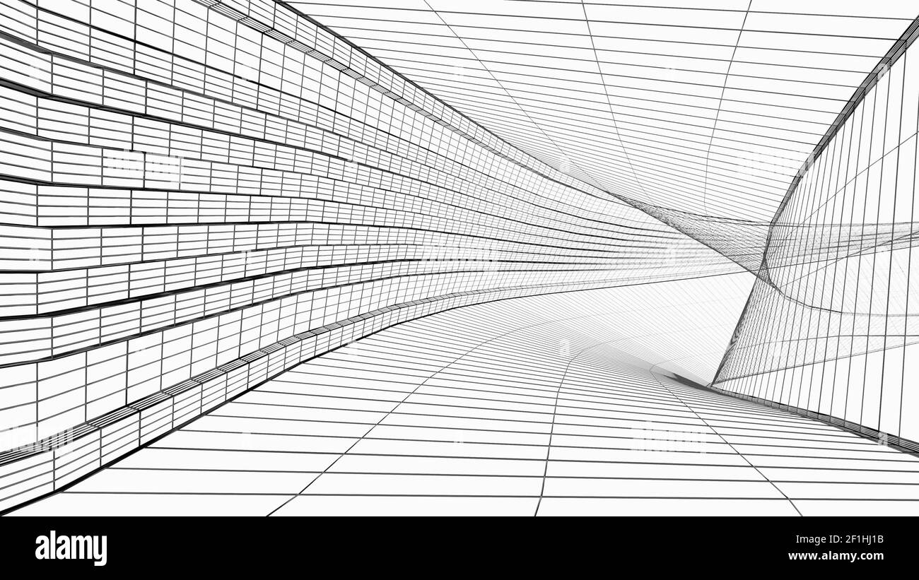 Abstract architettura struttura wireframe 3D illustrazione isolato su bianco Foto Stock