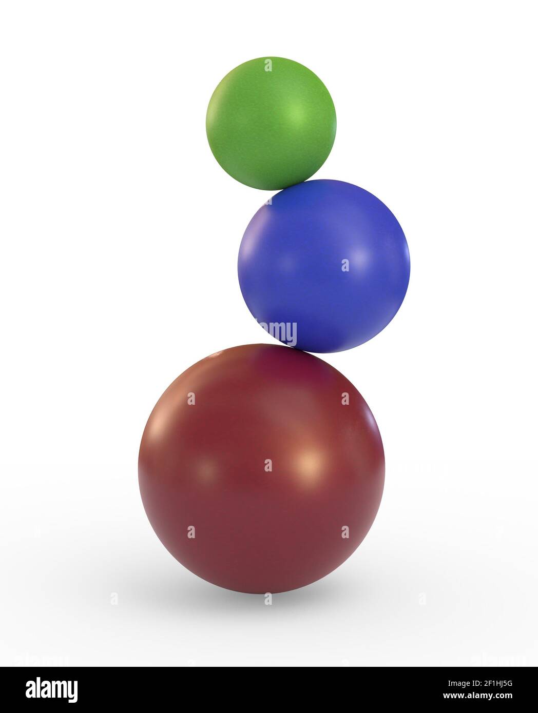 Caduta sbilanciata tre palline isolate su sfondo bianco illustrazione 3d Foto Stock