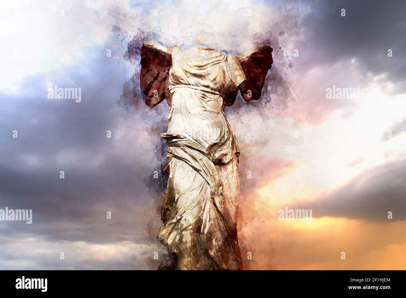 Acquerello, la vittoria alata di Samotracia. Vittoria di Samotracia Arte Antica Foto Stock