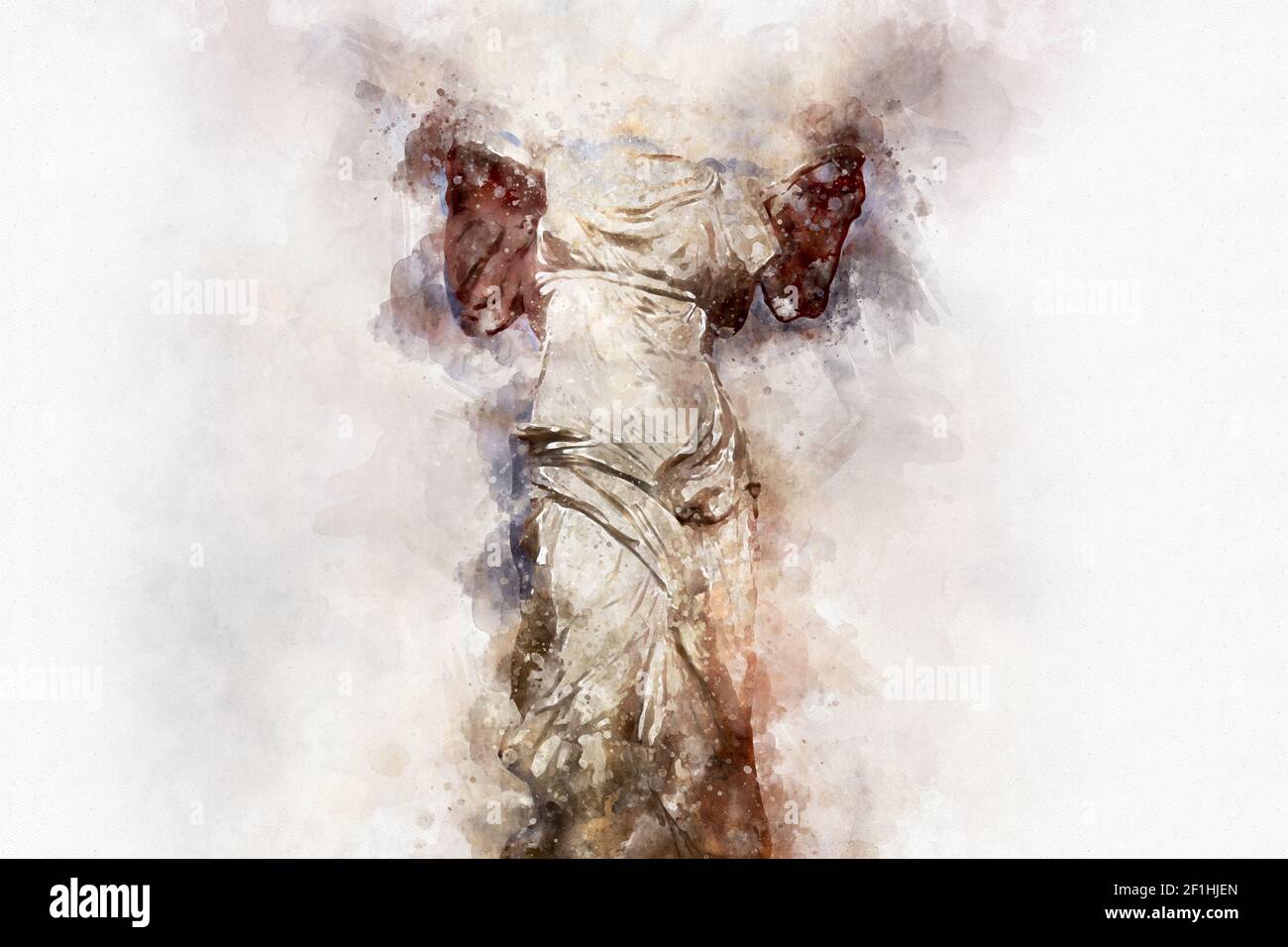 Acquerello, la vittoria alata di Samotracia. Vittoria di Samotracia Arte Antica Foto Stock