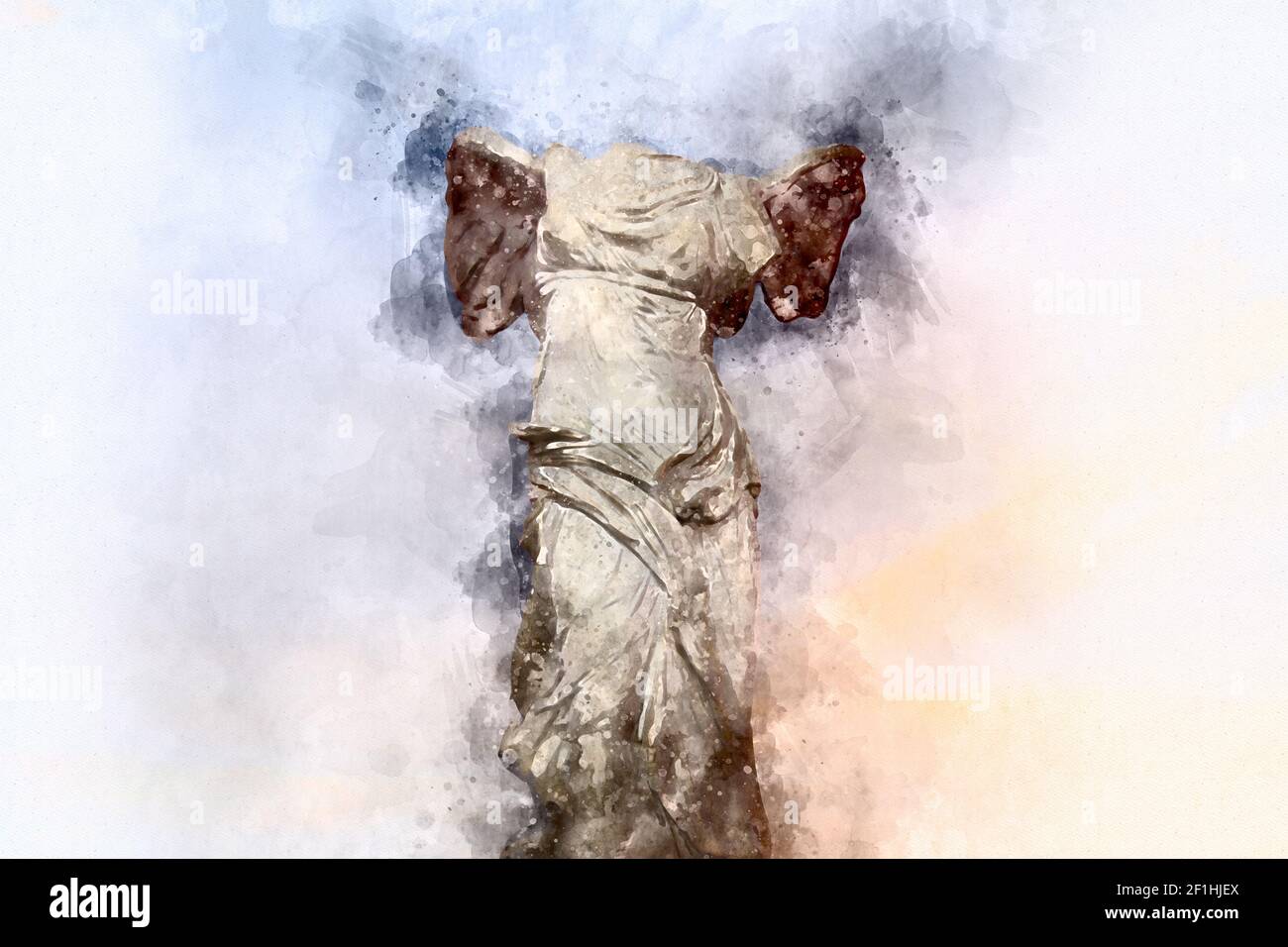 Acquerello, la vittoria alata di Samotracia. Vittoria di Samotracia Arte Antica Foto Stock