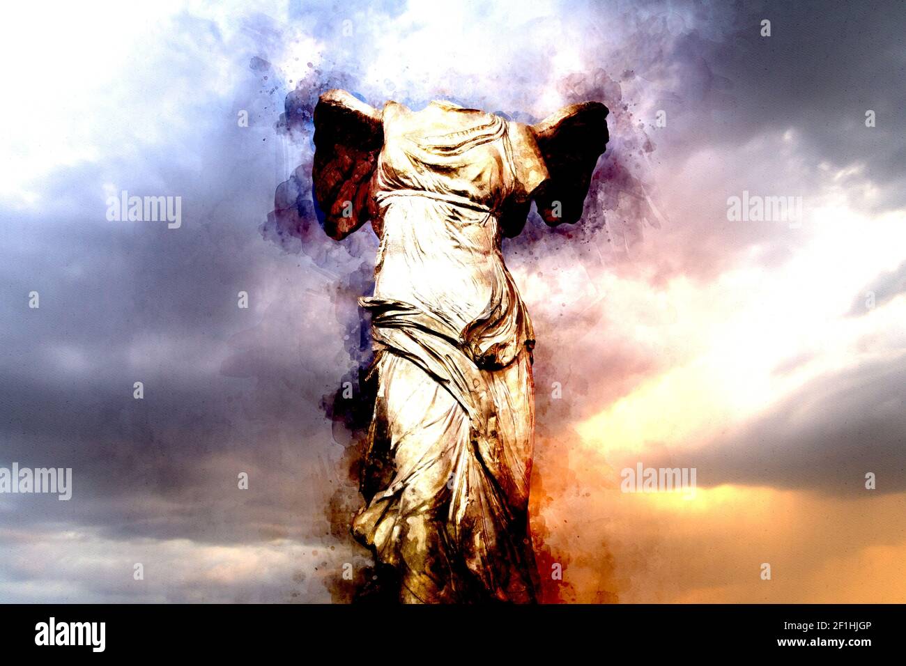 Acquerello, la vittoria alata di Samotracia. Vittoria di Samotracia Arte Antica Foto Stock