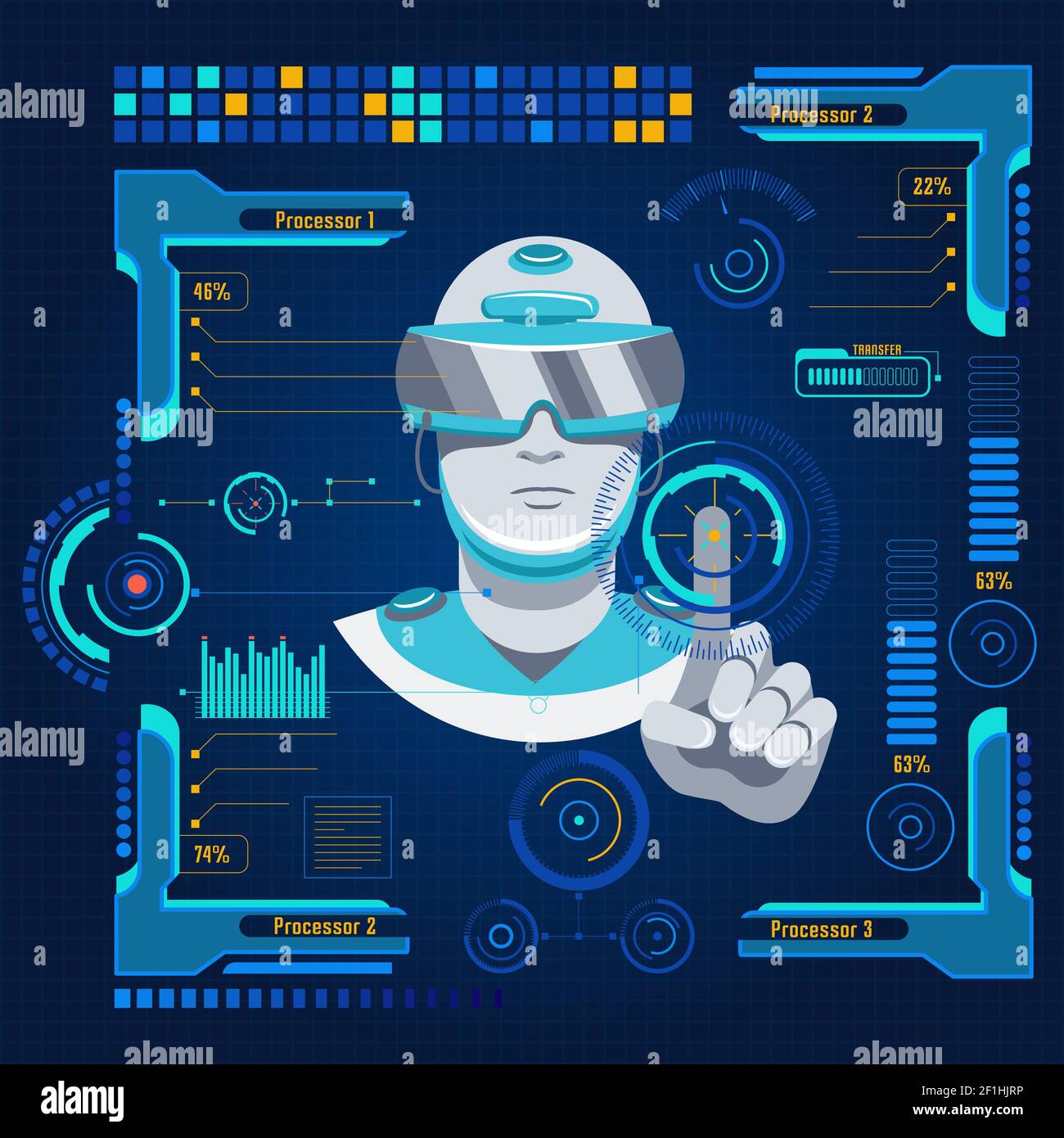 Concetto di interfaccia utente futuristico con touch screen e display digitale illustrazione vettoriale degli elementi Illustrazione Vettoriale