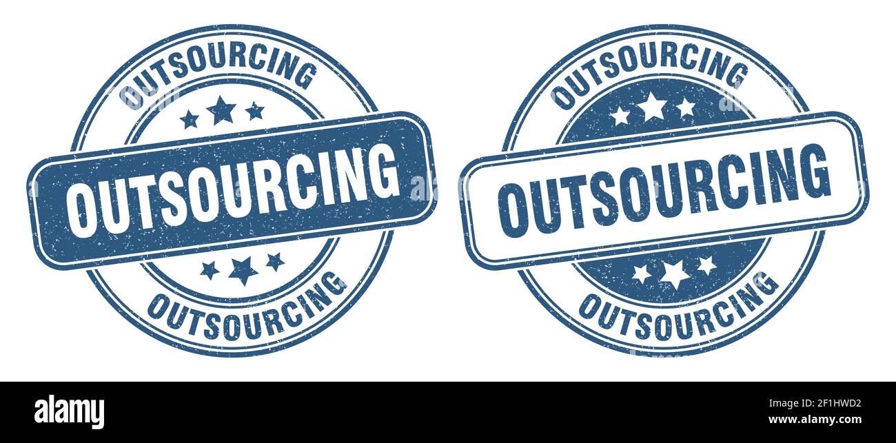 outsourcing timbro. outsourcing segno. grunge tondeggiante etichetta Illustrazione Vettoriale outsourcing timbro. outsourcing segno. grunge tondeggiante etichetta Illustrazione Vettoriale