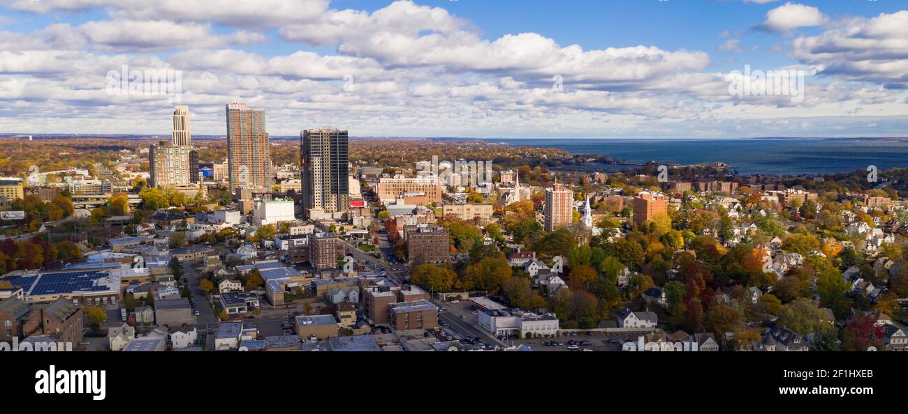 Vista aerea del centro cittadino Skyline New Rochelle New York Foto Stock