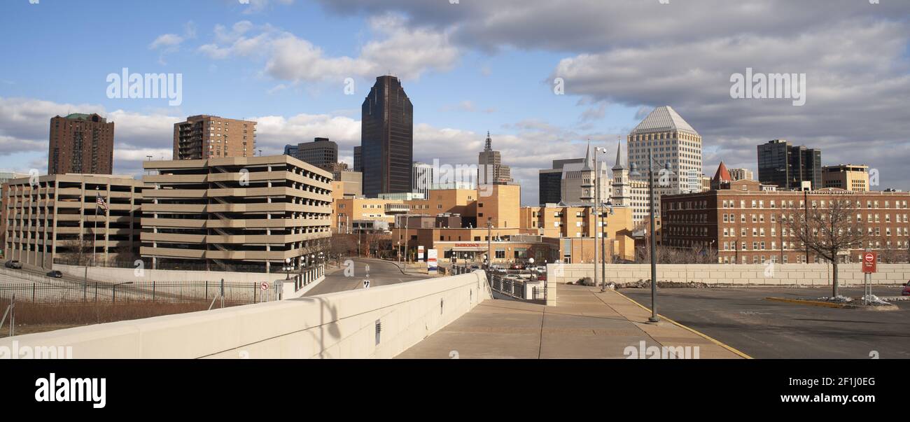 Giornata invernale fredda e croccante nel centro città di Saint Paul, Minnesota Foto Stock